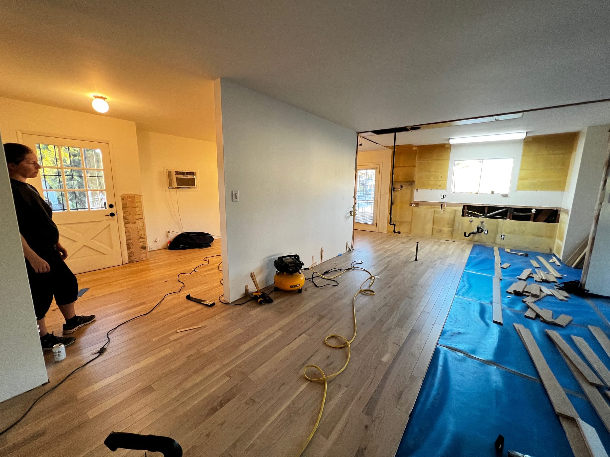 Hardwood flooring install in progress